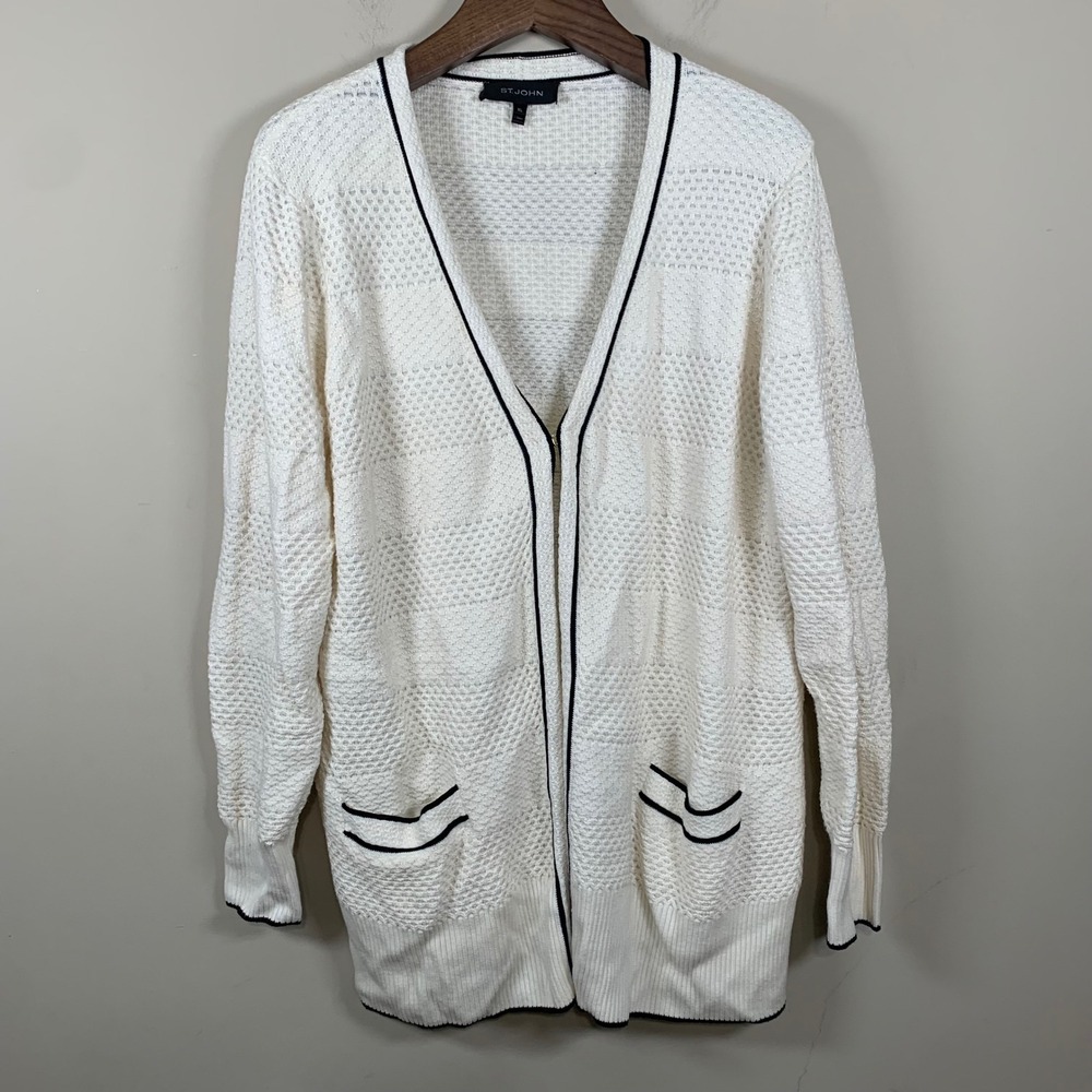 St. John Open Front Long Line Cardigan Sweater Size Large